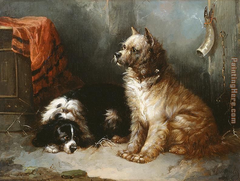 A Terrier and a King Charles Spaniel painting - George Armfield A Terrier and a King Charles Spaniel art painting